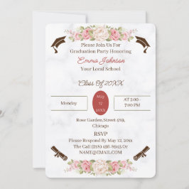 Convite Licenciação Personalizada das Flores de Rosa Elega