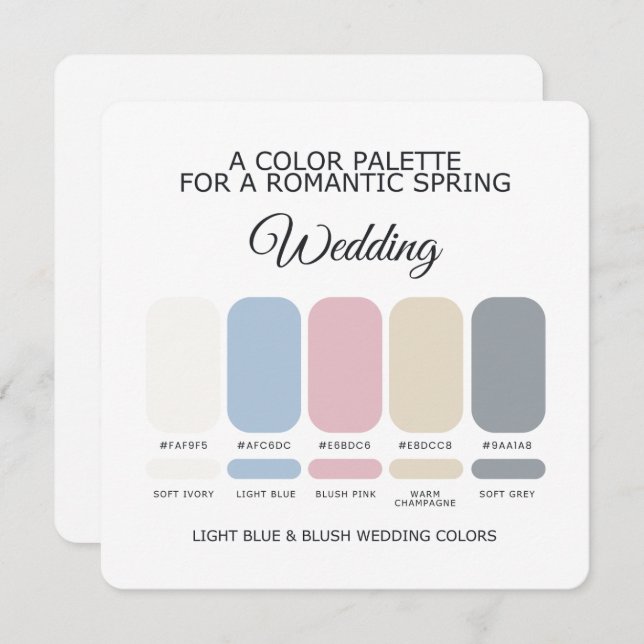 Convite Light Blue and Blush Wedding Color Palette Card (Frente/Verso)