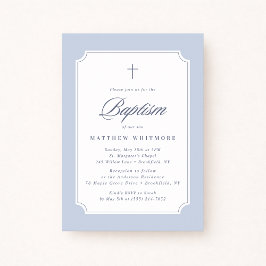 Convite Light Blue Clipped Corners Baptism Invitation