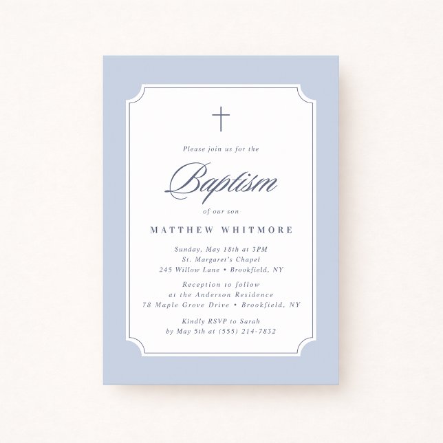 Convite Light Blue Clipped Corners Baptism Invitation (Criador carregado)