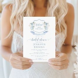 Convite Light Blue Floral Crest French Bridal Shower