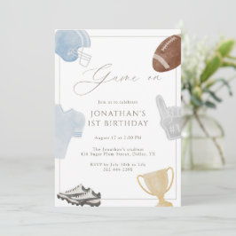 Convite Light blue Game On Football Birthday