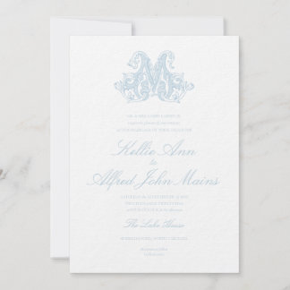 Convite Light Blue "M" Monogram Wedding Invitation