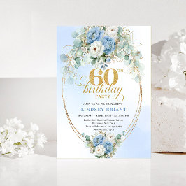 Convite Light Blue Peony Greenery 60th Birthday Invitation