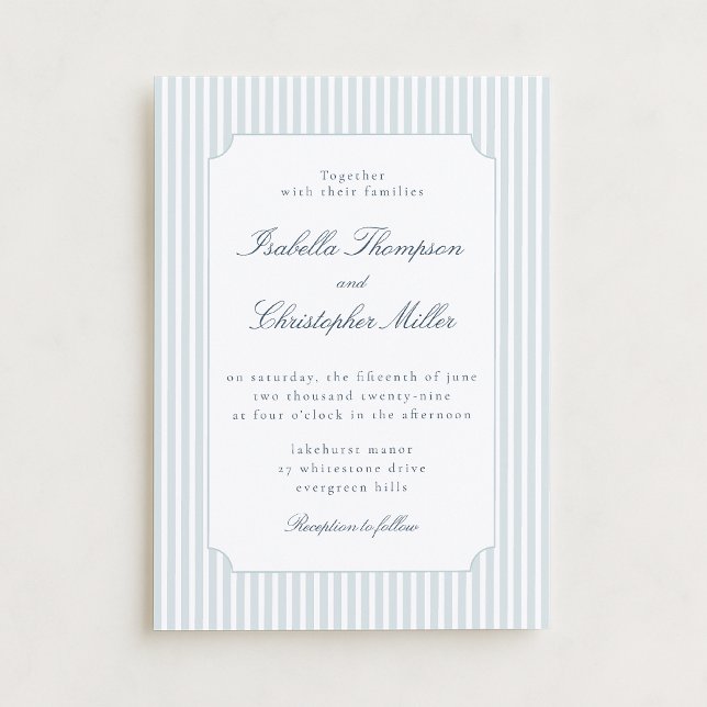 Convite Light Blue Stripe Framed Wedding Invitation (Criador carregado)