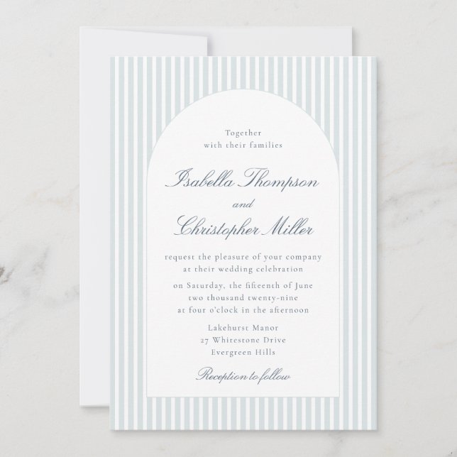 Convite Light Blue Striped Arch Wedding Invitation (Frente)