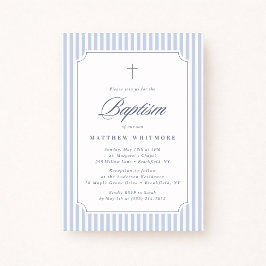 Convite Light Blue Striped Baptism Invitation