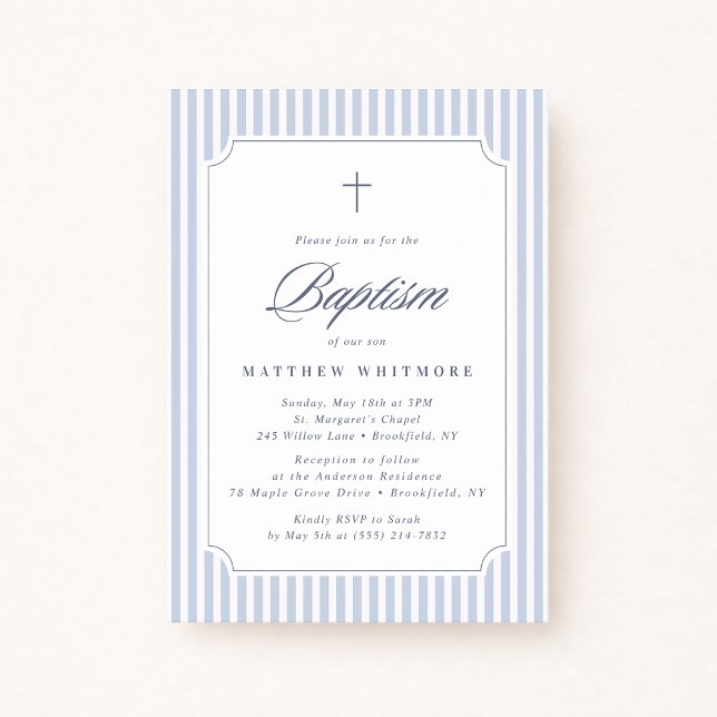 Convite Light Blue Striped Baptism Invitation (Criador carregado)