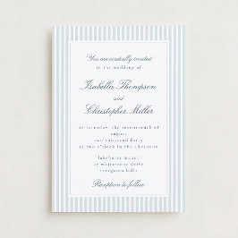 Convite Light Blue Striped Modern Script Wedding Invitatio