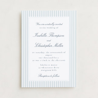 Convite Light Blue Striped Modern Script Wedding Invitatio