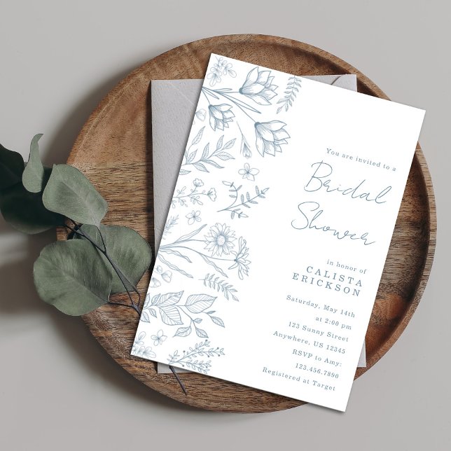 Convite Light Blue Toile Bridal Shower Invitation (Criador carregado)