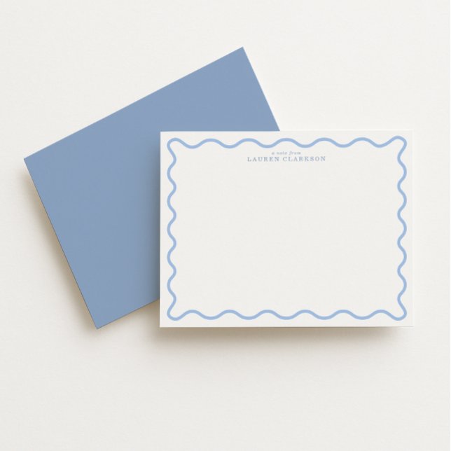 Convite Light Blue Wavy Border Personalized Note Card (Criador carregado)