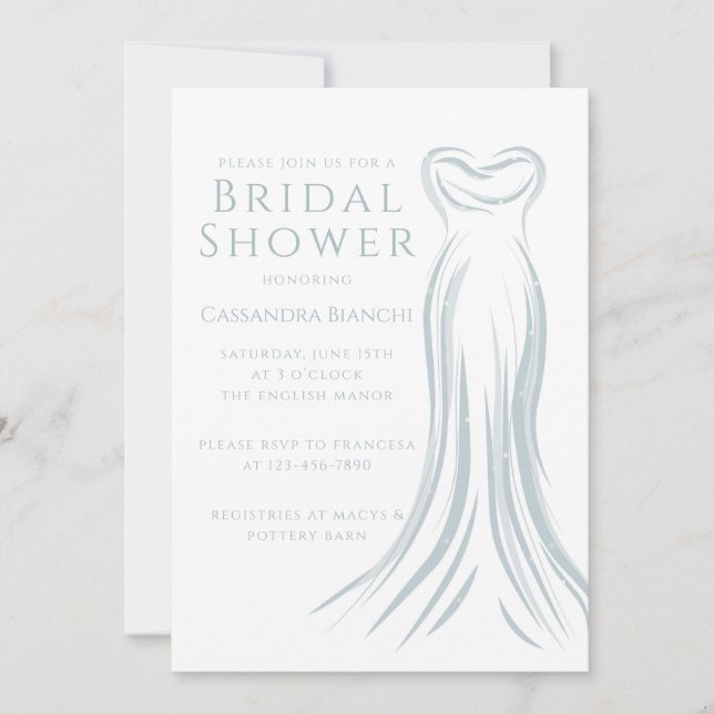 Convite Light Blue Wedding Dress Bridal Shower Invitation (Frente)