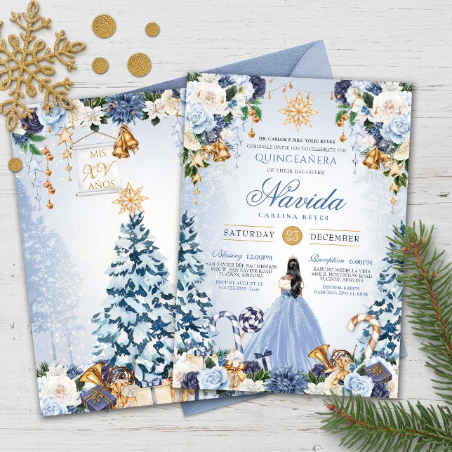 Convite Light Blue Winter Wonderland Snowy Quinceanera (Criador carregado)