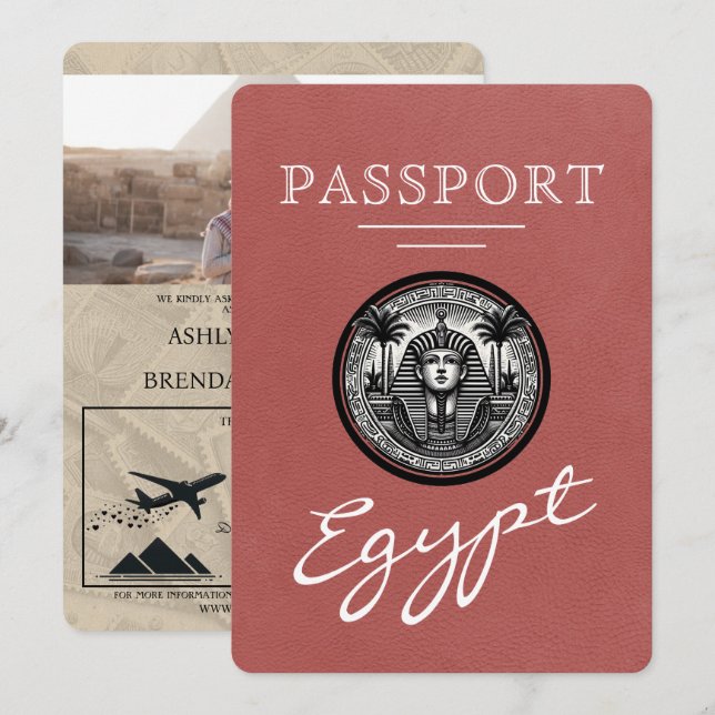 Convite Light Burgundy Egypt Passport Wedding Invitation (Frente/Verso)