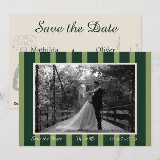 Convite Light & Dark Green Thin Stripe Invitation