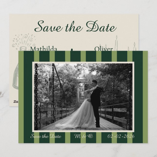 Convite Light & Dark Green Thin Stripe Invitation (Frente/Verso)