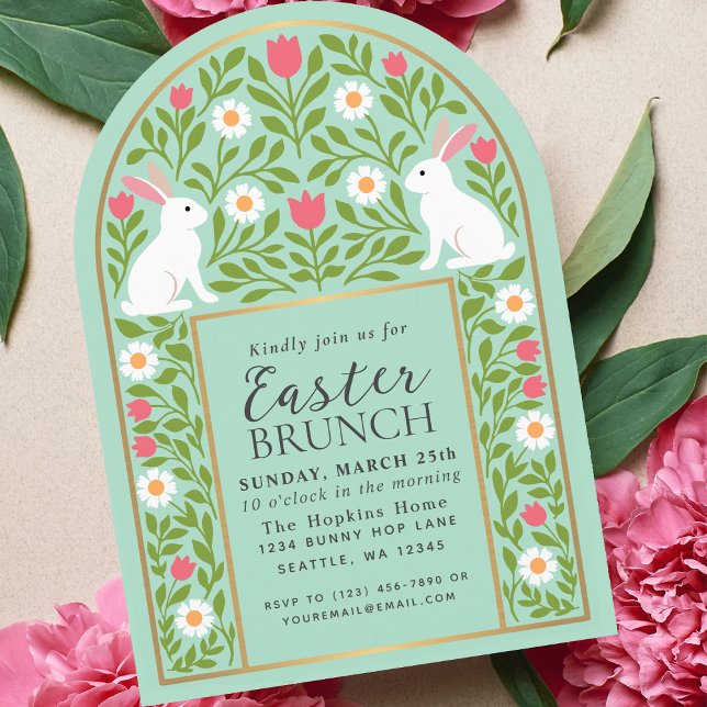 Convite Light Green Folk Art Easter Brunch Arch Invitation (Criador carregado)