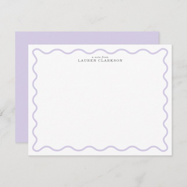 Convite Light Lavender Modern Wavy Border Note card (Frente/Verso)