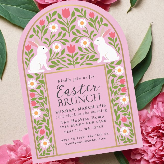 Convite Light Pink Folk Art Easter Brunch Arch Invitation (Criador carregado)