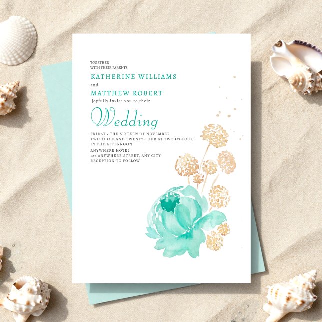 Convite Light Teal & beige Summer Beach Wedding (Criador carregado)