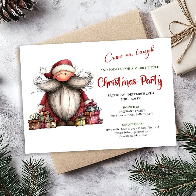 Convite Lighthearted Quirky Santa Hand Drawn Holiday  (Lighthearted Quirky Santa Hand Drawn Holiday Invite)