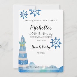 Convite Lighthouse Beach Watercolor pintada à mão