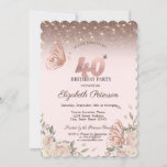 Convite  Lights,Flowers Glitter Butterflies 40th Birthday<br><div class="desc">A modern,  chic and glamorous invitation with an elegant gold tiara,  string lights,  glitter butterflies,  and pink flowers.</div>