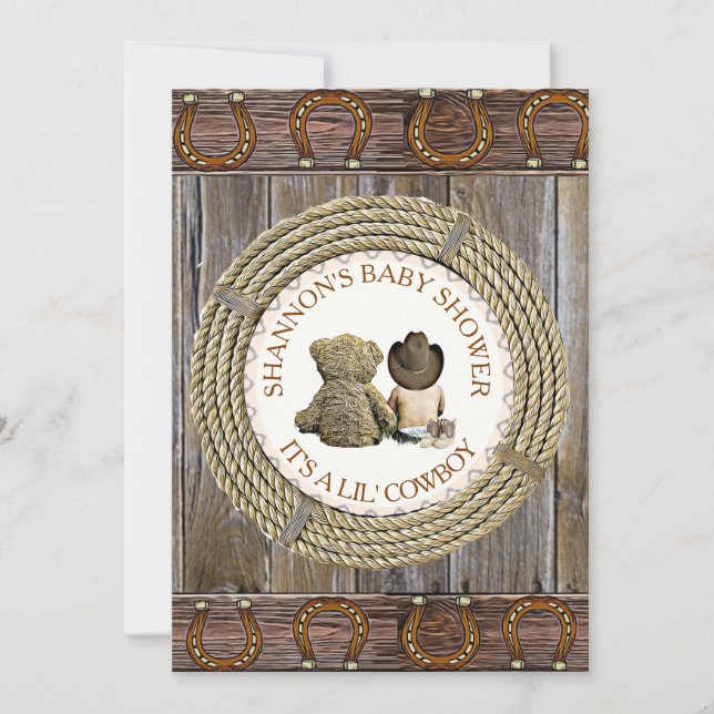 Convite Lil' Cowboy Country and Western Chá de fraldas (Frente)