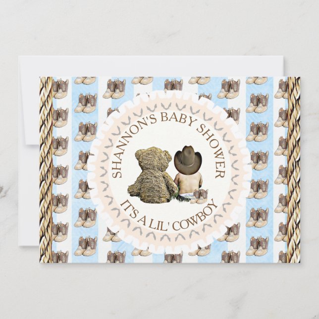 Convite Lil' Cowboy Country and Western Chá de fraldas (Frente)