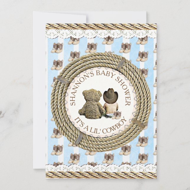 Convite Lil' Cowboy Country and Western Chá de fraldas (Frente)