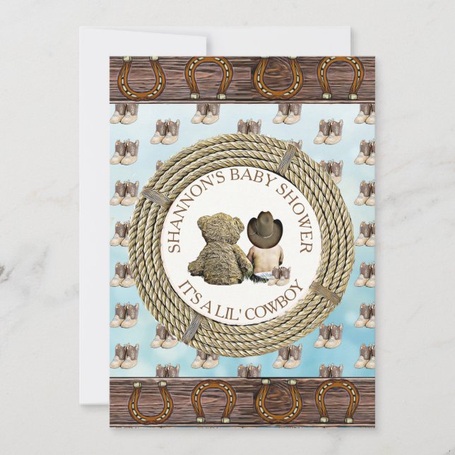 Convite Lil' Cowboy Country and Western Chá de fraldas (Frente)