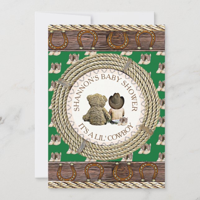 Convite Lil' Cowboy Rustic Country and Western Chá de fral (Frente)