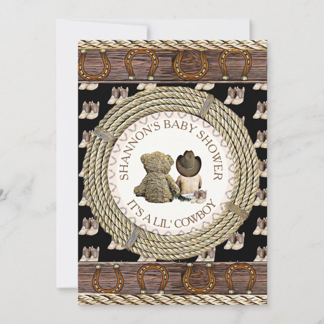Convite Lil' Cowboy Rustic Country and Western Chá de fral (Frente)