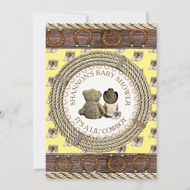 Convite Lil' Cowboy Rustic Country and Western Chá de fral (Frente)