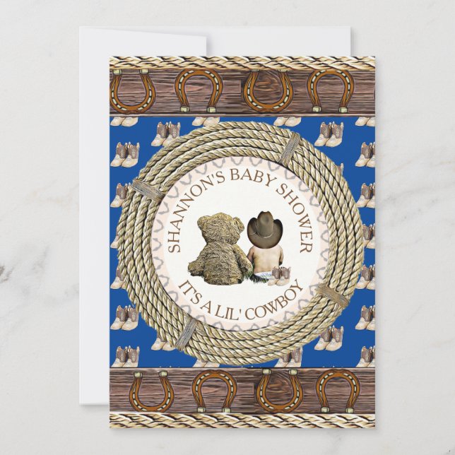 Convite Lil' Cowboy Rustic Country and Western Chá de fral (Frente)