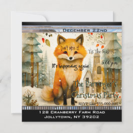 Convite Lil Fox Sentada na Festa de Natal da Neve