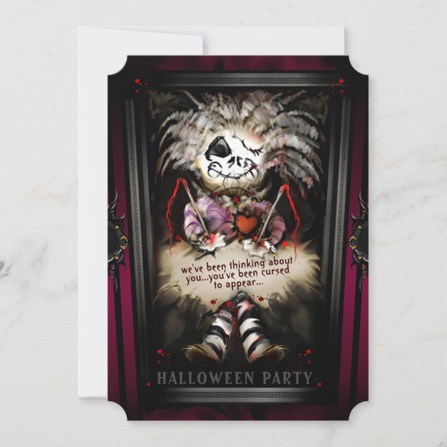 Convite Lil Girly Voodoo Doll Halloween Party Family Invit (Frente)