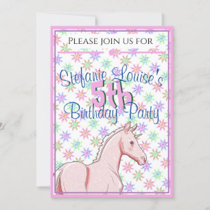 Convite Lil Palomino Unicorn Aniversário (rosa/roxo)