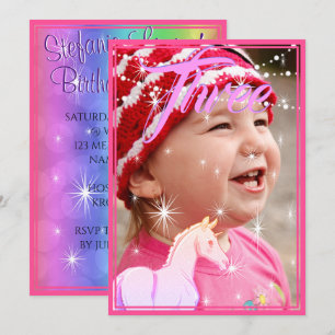 Convite Lil Unicorn Birthday (bolhas arco-íris/imagem)