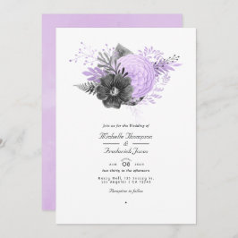 Convite Lilac and Charcoal Floral  QR Code RSVP Wedding