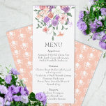 Convite Lilac and Peach Rose Bouquet Dinner Menu<br><div class="desc">Lilac and peach rose garden bouquet dinner menu for a purple springtime wedding reception.</div>