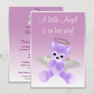 Convite Lilac Angel Teddy Bear Chá de fraldas