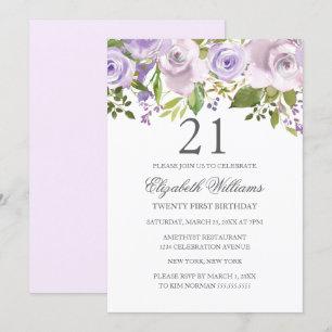 Convite Lilac aniversário de 21 anos