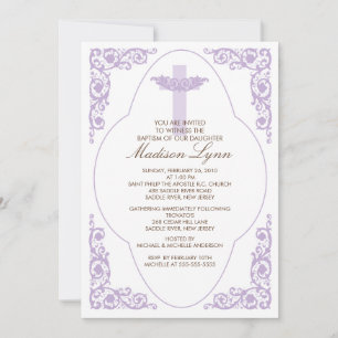 Convite Lilac Baptism Elegante