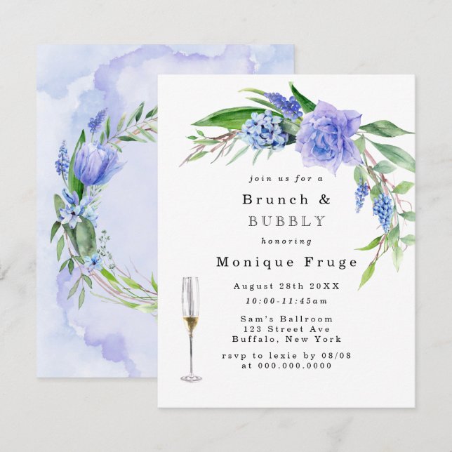Convite Lilac Blue Hyacinth Peony Brunch e Bubbles Invites (Frente/Verso)