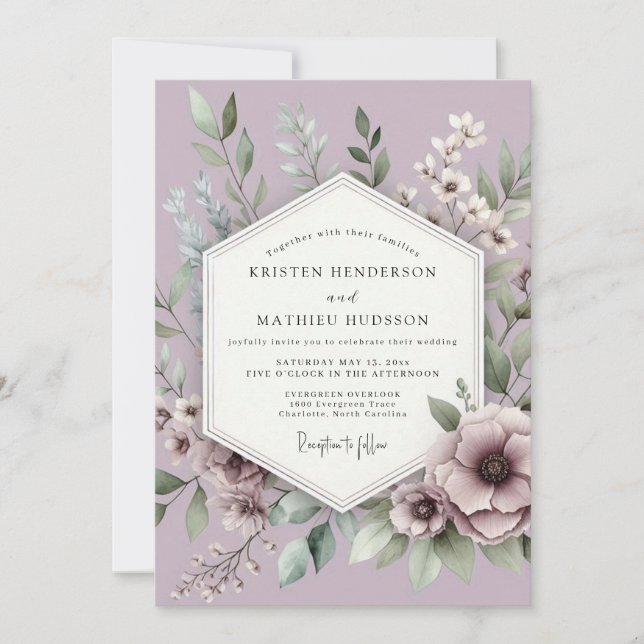 Convite Lilac Botanical Meadow Wedding (Frente)