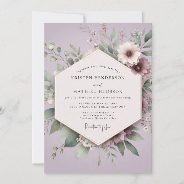 Convite Lilac Botanical Romance Wedding (Frente)