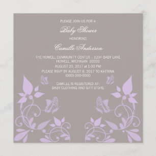 Convite Lilac Butterfly Chá de fraldas Invite