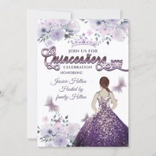 Convite Lilac Butterfly florden tiara Quinceañera